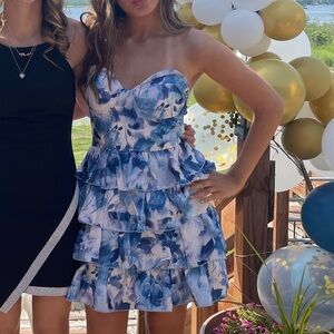 Speechless Blue & White Tiered Dress – Size 5 (Juniors)